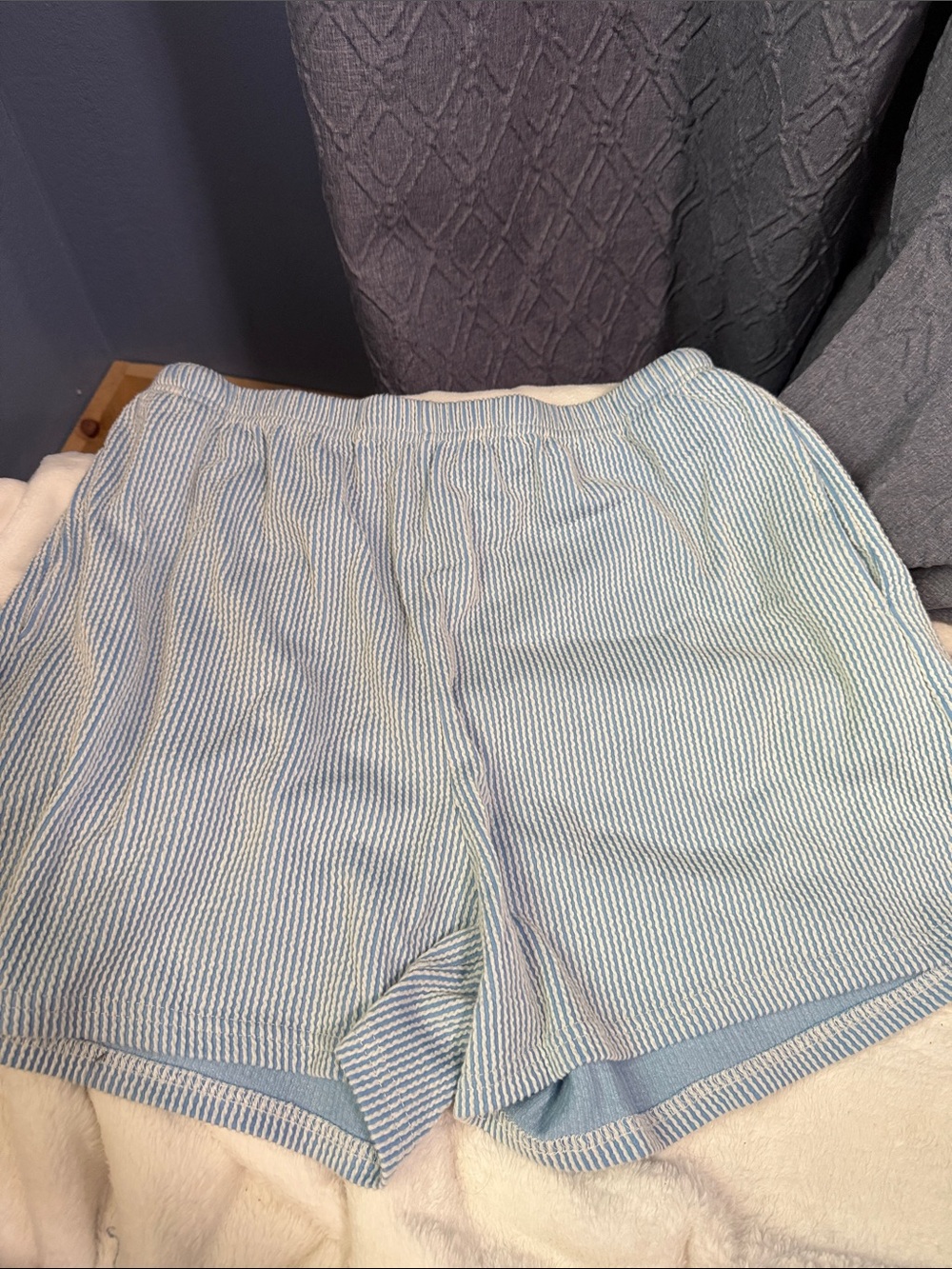 SHEIN Light Blue and White Striped Athletic Shorts